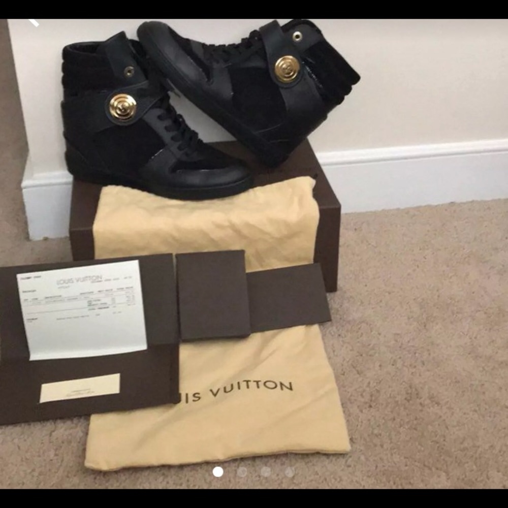 Black Leather Louis Vuitton wedge Sneakers.
